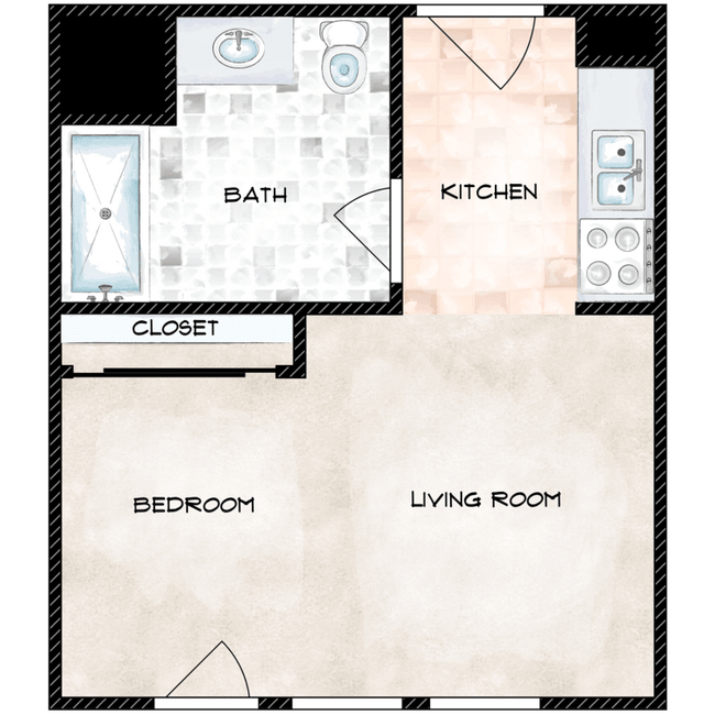 Studio 1 Bath 319 floor plan